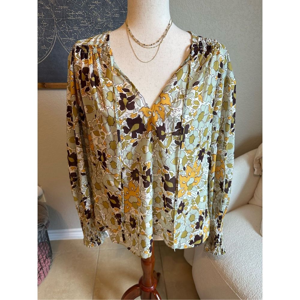 NWT Rebecca Taylor Passion Flower Tie Front Long Sleeve Women’s Top Size XL